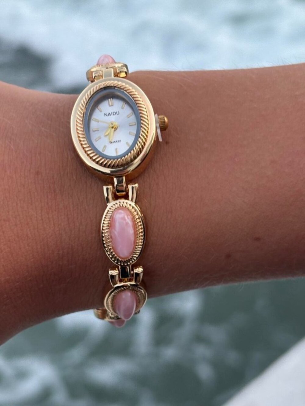 Gold Pink Stone Accented Dial Watch Preppy Y2K OS